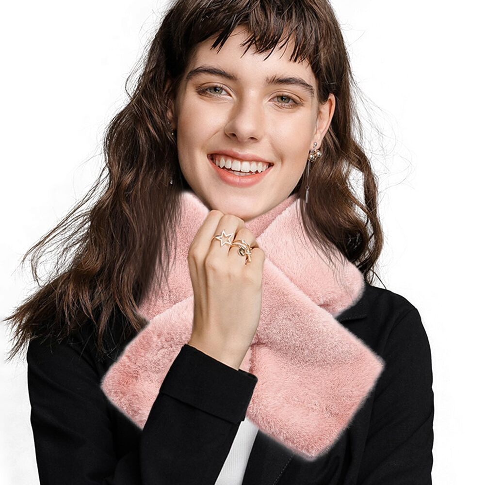 7446 Faux Fur Loop Scarf For Women- Thermal Pink Neck Warmer Winter Thick - Picture 1 of 7
